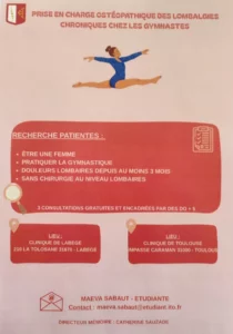 Affiche prise en charge ostéopathique des lombalgies chroniques chez les gymnastes