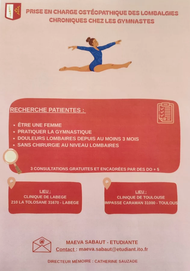Affiche prise en charge ostéopathique des lombalgies chroniques chez les gymnastes